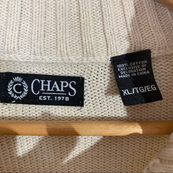 Chaps Men's XL Boho Sweater. Oversized Beachy Sweater Patterned Knit White - Picture 6 of 6